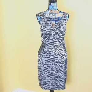 Bisou Bisou NWT Silver Charcoal Animal Print Sleeveless Dress Size 8